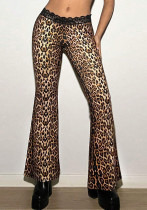 Autumn Women's Slim Fit Lace Patchwork Leopard Print Bell Bottom Pants Autumn Women's Slim Fit Lace Patchwork Leopard Print Bell Bottom Pants