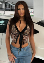Summer Women's Sexy Leopard Print Lace Tie-Up Shirt Summer Women's Sexy Leopard Print Lace Tie-Up Shirt