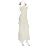 Summer Women's Fashion Sexy V-Neck Low Back Slim Fit Slit Strap Dress