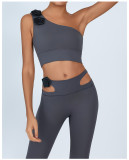 Women's One-Shoulder Tank Top High-Waisted Quick-Dry Long Pants Yoga Set