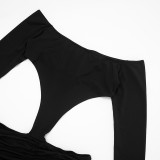 Women Fall Sexy Off-Shoulder Backless Long-Sleeved Mesh Patchwork Jumpsuit