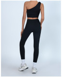 Women's One-Shoulder Tank Top High-Waisted Quick-Dry Long Pants Yoga Set