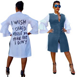 Women's Autumn & Winter Letter Print Ruffle Sleeve Fashion Dress