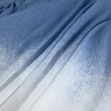 Autumn Women's Fashion Premium Gradient Denim Single-Breasted Shirt and High-Waisted Bell Bottom Pants Set