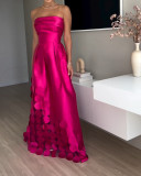 Women's Patchwork Sequined Satin Sexy Strapless High-Waisted Evening Gown