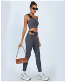 Women's One-Shoulder Tank Top High-Waisted Quick-Dry Long Pants Yoga Set