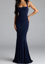 Summer Women's Sexy Strap Low Back Solid Slim Waist Mermaid Long Dress Summer Women's Sexy Strap Low Back Solid Slim Waist Mermaid Long Dress