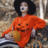 Women's Halloween Pumpkin Print Long Sleeve Drawstring Hooded Dress