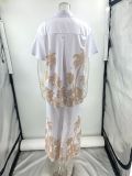 Summer Women's Casual Linen Short Sleeve Turndown Collar Shirt and Pants Set