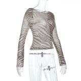 Autumn Women's Zebra Print Long Sleeve See-Through Leopard Print Shirt
