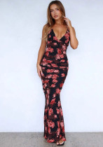 Summer Women's Fashion Floral Low-Cut Tight Fitting Slim Waist Strap Dress Summer Women's Fashion Floral Low-Cut Tight Fitting Slim Waist Strap Dress