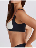 Women's Sexy Removable Seamless Color-Blocking Knot Front Tank Sports Bra