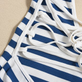 Summer Women's Slim Fit Lace-Up Halter Neck Striped Jumpsuit