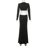 Autumn Women's Fashion Sexy Open Waist V-Neck Long Sleeve Bodycon Dress