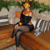 Women Fall Sexy Off-Shoulder Backless Long-Sleeved Mesh Patchwork Jumpsuit