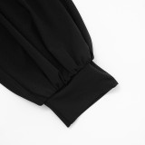 Women Fall Solid Casual V-Neck Long-Sleeved Top and Mini Skirt Two-Piece Set