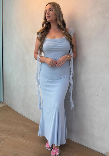 Summer Women's Sexy Fashion Strap Flounce and Tie Dress