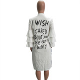 Women's Autumn & Winter Letter Print Ruffle Sleeve Fashion Dress