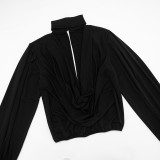 Women Fall Solid Casual V-Neck Long-Sleeved Top and Mini Skirt Two-Piece Set