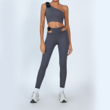 Women's One-Shoulder Tank Top High-Waisted Quick-Dry Long Pants Yoga Set