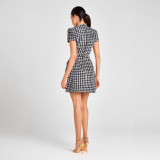 Women's Chic Slim Fit Round Neck Beaded Plaid Mini Dress