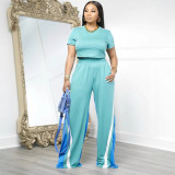 Women Casual Top and Colorblock Pant Two-Piece Set