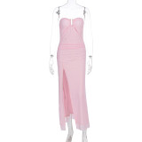 Summer Women's Fashion Chic Sexy Ruffle Strapless Slit Long Dress