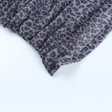 Autumn Women's Leopard Print Fake Two-Piece Long Sleeve Slim Fit Top