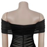 Women's Fashion Elegant Mesh Ruffle Slim Fit Bodycon Dress