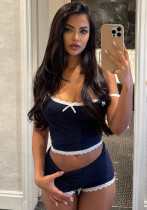 Summer Women's Fashion Sexy Strap Lace Casual Shorts Set