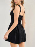 Women's Jacquard Strap Sexy Low Back Ruffle Short Dress