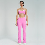 Women's Strap Removable Padding Tank Top Bell Bottom Pants Yoga Set
