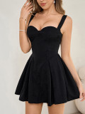 Women's Jacquard Strap Sexy Low Back Ruffle Short Dress