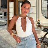 Women's Sexy Solid Deep V Halter Neck Sleeveless Slim Fit Tank Top