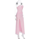 Summer Women's Fashion Chic Sexy Ruffle Strapless Slit Long Dress