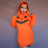 Women's Halloween Pumpkin Print Long Sleeve Drawstring Hooded Dress