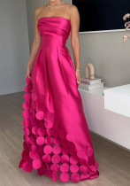 Women's Patchwork Sequined Satin Sexy Strapless High-Waisted Evening Gown