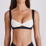 Women's Sexy Removable Seamless Color-Blocking Knot Front Tank Sports Bra