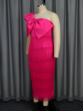 Elegant Solid Color Slash Shoulder Big Bow Fringe Formal Party Dress