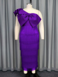 Elegant Solid Color Slash Shoulder Big Bow Fringe Formal Party Dress