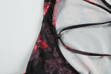 Summer Women's Fashion Floral Low-Cut Tight Fitting Slim Waist Strap Dress