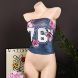 Summer Women's Low Back Printed Strapless Crop Top