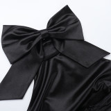 Women's Lace-up High Neck Slit Ruffle Formal Party Dress