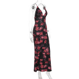 Summer Women's Fashion Floral Low-Cut Tight Fitting Slim Waist Strap Dress