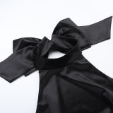 Women's Lace-up High Neck Slit Ruffle Formal Party Dress