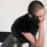 Women Fall/Winter Solid Sexy Furry Sleeveless Lace-Up Crop Top