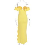 Summer Women's Sexy Off-Shoulder Cut-Out Slim Fit Slit Dress