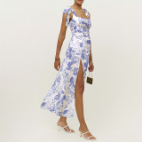 Summer Women's Floral Slit Strap Long Dress