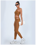 Women's One-Shoulder Tank Top High-Waisted Quick-Dry Long Pants Yoga Set