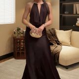 Women's Sexy Solid Deep V Halter Neck Sleeveless Slim Fit Tank Top